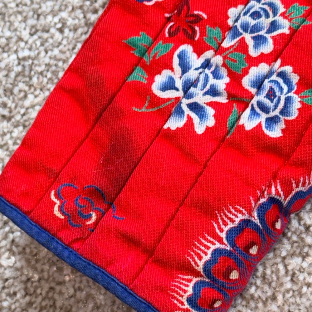 Vintage Cathay Red‎ Quilted Peacock Print Toggle Jacket Mandarin Collar Small - Picture 9 of 13
